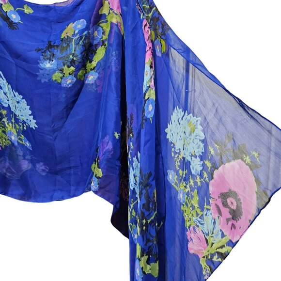 Floral Chiffon Poncho By Cruise Club One Size Lightweight & Airy Perfect For Lay - Picture 2 of 7